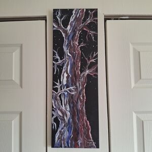 Origianl Art "Snowy Night" Acrylic On Canvas Tree Landscape Impressionist Style